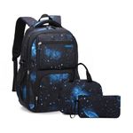 Boys Backpacks Primary Junior High School Bag Kids Bookbag with Lunch Bag 3 in 1 Casual Daypack Set Space Galaxy Durable Knapsack