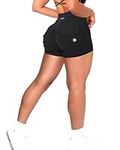 Danysu Women Pocket Shorts Cross High Waist Scrunch Butt Booty Workout Lifting Athletic Gym Bottoms, Black, Large