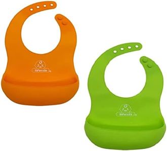 Infantso Silicone Baby Bibs (2pcs) Ultra Light Premium Silicone for Feeding & Weaning Babies & Toddlers, Waterproof, Washable & Reusable, Non Messy Easy Cleaning, No Odour, Adjustable Button Neckline