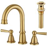 CREA Bathroom Sink Faucet, 2-Handle 3 Hole Bathroom Sink Faucet, Fit for 4inch and 8inch Sink with Pop UP Drain Stopper, Brushed Gold