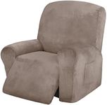 Easy-Going Recliner Chair Cover 4 Pieces Velvet Stretch Reclining Slipcover Non-Slip Couch Cover Soft Thick Washable Furniture Protector (Recliner, Taupe)