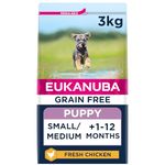 Eukanuba Grain Free Complete Dry Dog Food for Puppy Small and Medium Breeds with Fresh Chicken 3 kg