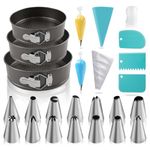 122PCS Springform Cake Tin, Non Stick Cake Pan 18/20/22CM Springform Cheesecake Tins for Baking, Oven Trays Set with Piping Bags, Nozzles, Scrapers