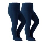 Marchare Baby Girls Tights Thick Cable Knit Solid Seamless Leggings Winter Warm Stockings For Toddler Girls Navy 2 Pack 6-8 Years