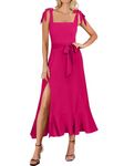 ANRABESS Women's Square Neck Ruffle Split Midi Elegant Formal Wedding Guest Cocktail Bridesmaid Graduation Party Dresses 2024, Rose, Small