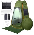 Camping Shower Tent with LED Sensor Light 6.23 ft Camp Shower Large Tent Easy Pop Up Privacy Tent Beach Changing Tent Pop Up Shower Tent Outdoor Shower Enclosure (Green Tent)