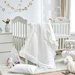 3 Pieces Crib Bedding Set Baby Ruffle Quilted Comforter with Fitted Sheet and Pillow - Cute Ruffled Shabby Chic Bedding Soft Blanket Design White