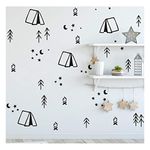 JOYRESIDE Camping Set Tents Camp fires Moon Stars Trees Wall Decal Vinyl Sticker Nursery For Kids Boy Girl Room Bedroom Decor Wall Art Decoration YMX05 (Black)