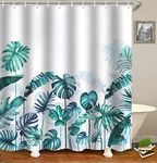 WELTRXE Shower Curtains, Bathroom Shower Curtain with 12 Hooks, Waterproof Polyester Fabric Bathtub Curtain, Weighted Hem, Quick Dry, Mildew & Mold Resistant, Home Decor, 183x183cm, Tropical Monstera