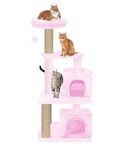 PURRWAY Condo Activity Kitten Cat Tree - Top Perch | Fur Fabric | Scratching Posts | Jute Rope | for Small Cats and Kittens (Height 50 Inch) (Pink - FURR-56)