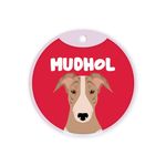 Pawsindia Personalized Aluminium Dog Name Tag, Customized Pet Id Tag For Dogs With Double Side Waterproof Print, Breed Collection, (Red, Brown-Mudhol Hound, 10 Cm X 10 Cm)