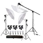 HIFFIN E27 3 Point Studio Double Holder Kit Umbrella White + Studio Light Stand 9 FT Bulb Holder KIT Mark III | 3 Double Holder | 3 Light Stand 9ft | 3 Umbrella | 6 20 W LED Bulb | 1 Boom