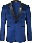 MAGE MALE Men's Velvet Slim Fit Suit Blazer Jacket Shawl Lapel One Button Dinner Prom Wedding Tuxedo Blue