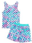 KumSoomliy Mermaid Swimming Costume Girls for Teens Girls Water Sport Swimsuit Two Piece Kid Swimsuit Girls Boyshorts Tankini Swimsuit Pool Summer Holiday Beach Wear Bathing Suits Age 6-7 Y,Hot Pink