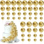 BOUBONI 48 Pcs Gold Balls Cake Topper Decorations Balloon Cupcake Toppers Foam Cake Topper Balls Cake Balls Decorations for Birthday Party Wedding Anniversary Cake Decorating