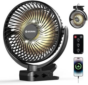 Ateroll Ventilateur Pince de 10000mAh avec Télécommande,Ventilateur Portable Rechargeable USB à 3 Vitesses avec Minuteur et Lumières LED,Ventilateur de bureau de 8" Rotatif à 360° pour Maison,Bureau