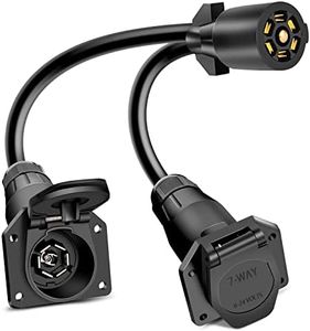 Nilight 7 Way Trailer Plug Y Pigtail Splitter Double Brasse 7 Pin Female to Dual Male Trailer Plug Round Blade Connector for Connecting Slide in Truck Camper and Trailer Y Splitter, 2 Years Warranty