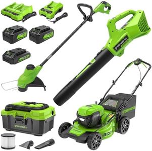 Greenworks 48V (24V x 2) Lawn Mower Combo Kit with 20" Steel Deck, 12" String Trimmer, 320 CFM Blower, Wet/Dry Shop Vacuum – All-in-One Cordless Combo: Ideal for Home Yard Work & Indoor Cleaning