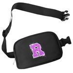 COSHAYSOO Black Belt Bag Waist Fanny Pack Small Crossbody Bum Hip Pouch Cross Body Chest Purse with Initial Letter Patch for Dance Cheer Teen Girl, Personalized Christmas Gift Preppy Stuff (R)