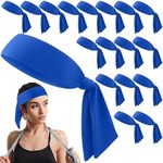 Hiboom 18 Pack Sports Tie Headband for Men Women, Ninja Karate Headbands, Athletic Sweatbands Elastic Hair Wrap Bands for Playing Tennis Basketball Soccer Running Cycling Rugby Yoga(Blue)