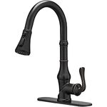 Bathfinesse Kitchen Faucet with Sprayer Pull Out Faucet for Kitchen Sink Single Handle High Arc with Deck Plate Oil Rubbed Bronze Farmhouse Commercial Bar rv Kitchen Faucet Pull Down 3 Functions