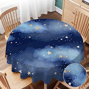 Yibeas Tablecloth Round Stars and Clouds Table Cloth Dark Blue Watercolor Night Sky Galaxy Universe Space Table Cover for Dining Room Kitchen Decoration 60inch