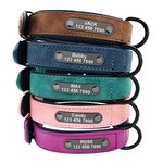 Didog Custom Leather Dog Collars with Personalized Engraving Nameplate,Personalized Padded Dog Collars Engraved for Small Medium Large Dogs,Blue,M Size