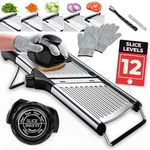 Gramercy Adjustable Mandoline Food Slicer, Mandoline Slicer for Kitchen, Mandolin, Potato Slicer, Tomato Slicer, Carrot Slicer, Onion Slicer - Stainless Steel - INCLUDING One Pair Cut-Resistant Gloves