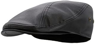 KBETHOS KBW-312 BLK L/XL PU Leather Classic Ascot Ivy Newsboy Hat