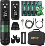 Ambition Soldier Wireless Tattoo Machine Kit Complete Rotary Coreless Motor Tattoo Pen Kit with Extra 2400mAh Battery 80pcs TREX Mixed Size Cartridge Needles Supply for Professional Tattoo Artist