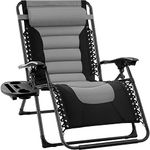 Best Choice Products Oversized Padded Zero Gravity Chair, Folding Outdoor Patio Recliner for Backyard, Beach w/Headrest, Side Tray, Textilene Mesh - Gray