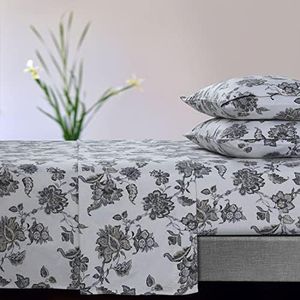 Tribeca Living Ultra-Soft Flannel Sheet Set, 170-GSM Cotton, Deep Pocket, Cozy Winter Bedding - King, Red,Floral Deep Grey