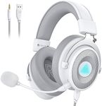 EKSA USB Gaming Headset - PC Headset with Detachable Noise Cancelling Microphone, 7.1 Surround Sound, USB/3.5MM Cable - Headphones with Mic for PC, PS4, PS5, Xbox, Switch, Computer, Laptop - White