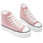 ALTOCIS Women's Comfortable Platform High Top Sneakers, Casual Mid Top Sneaker for Women, Cute Faux Suede Fashion Sneakers, Classic Lace Up Walking Shoes, Pink, 6