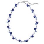 BULINLIN Short Beaded Pearl Necklace for Women, Silver Handmade Statement Necklace with Crystal Beads Fashion Jewellery Birthday Gifts for Her(Blue)