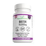 365 Biotin Hair Growth Tablets (1 Years Supply) - Vegetarian 10,000UG Vitamin B7 Supplements for Men and Women, Healthy Hair, Skin & Nails Support - UK Manufactured