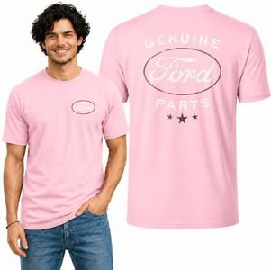 Wild Bobby Genuine Ford Parts Vintage Distressed Cars and Trucks Mens Graphic Tees Front and Back T Shirt Printed Graphic Tees for Men, Light Pink, 4X-Large