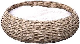 PetPals Hand Made Paper Rope Round Bed for Cat/Dog/Pet Sleep with Pillow, Natural (Round)