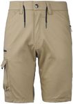 BIG BEE WARP Cargo Work Shorts Stretch Cotton Short Pants Belt Loops Elastic Waist Khaki Beige