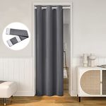 HOMEIDEAS Grey Doorway Curtains Privacy, Grommet Closet Curtain for Bedroom, 80 Inches Length Solid Blackout Door Cover Curtains, Tie Back Insulated Window Curtain Drape, 1 Panel