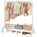 JIUYOTREE Metal Clothes Rack 43.3 Inches Clothes Garment Coat Rack with Bottom Shelf, Clothing Rack for Hanging Clothes, Coats, Skirts, Shirts, Sweaters, White