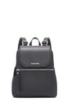 Calvin Klein Reyna Novelty Key Item Flap Backpack, Black/Silver Hampton Pebble, One Size