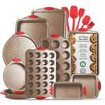 Baking Pan Set, 15 Piece Premium Baking Set, Nonstick Bakeware Sets BPA Free, Cookie Sheets for Baking Nonstick Set, Steel Baking Sheets for Oven with Muffin Pan, Cake Pan & Kitchen Utensils - Brown