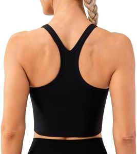 Lavento Women's Racerback Sports Bras Yoga Crop Top with Built in Bra (Brushed Black, 8)