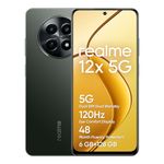 realme 12x 5G Smartphone 6+128 GB, 50MP AI Camera, 5G Dual SIM Dual Standby, TÜV SÜD 48-Month Fluency Protection, 120Hz Eye Comfort Display, 360° NFC, 5000 mAh Battery, Glowing Black (no adapter)