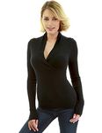 AmélieBoutik Women V Neck Empire Waist Jumper Knit Top - Black - Medium