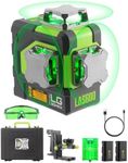 LasGoo LG-3DMAX 3x360° Green Laser Level, 3D Self-Leveling Cross Line Laser with 2 Rechargeable Lithium Batteries, Fine-Tuning Bracket Adapter, Green Laser Enhancement Glasses, and Hard Carrying Case