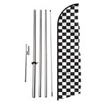 Checkered Black and White 15ft Feather Banner Swooper Flag Kit - INCLUDES 15FT POLE KIT w/ GROUND SPIKE