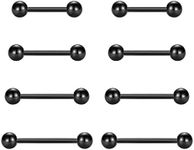 vcmart Nipple Rings Tongue Rings Stainless Steel Straight 14G Barbells Piercing Jewelry Black 12mm,14mm,16mm,18mm