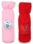 PRUEDDLE KIDS Soft Plush Stretchable Baby Feeding Bottle Cover for Baby Upto 250ml | Baby Bottle Feeding Cover Tote Bag Carrier Bag, Size-20x8x8cm(Pink+Red, Combo of 2)